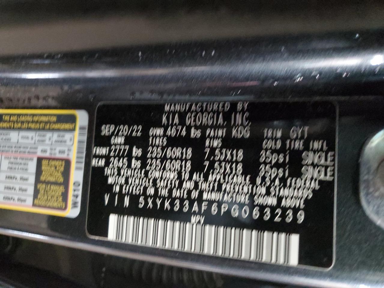 2023 KIA SPORTAGE EX VIN:5XYK33AF6PG063239