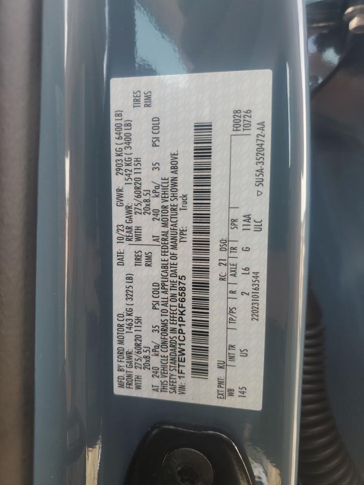 2023 FORD F150 SUPERCREW VIN:1FTEW1CP1PKF65875