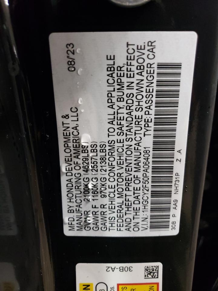 2023 HONDA ACCORD HYBRID SPORT VIN:1HGCY2F50PA064081