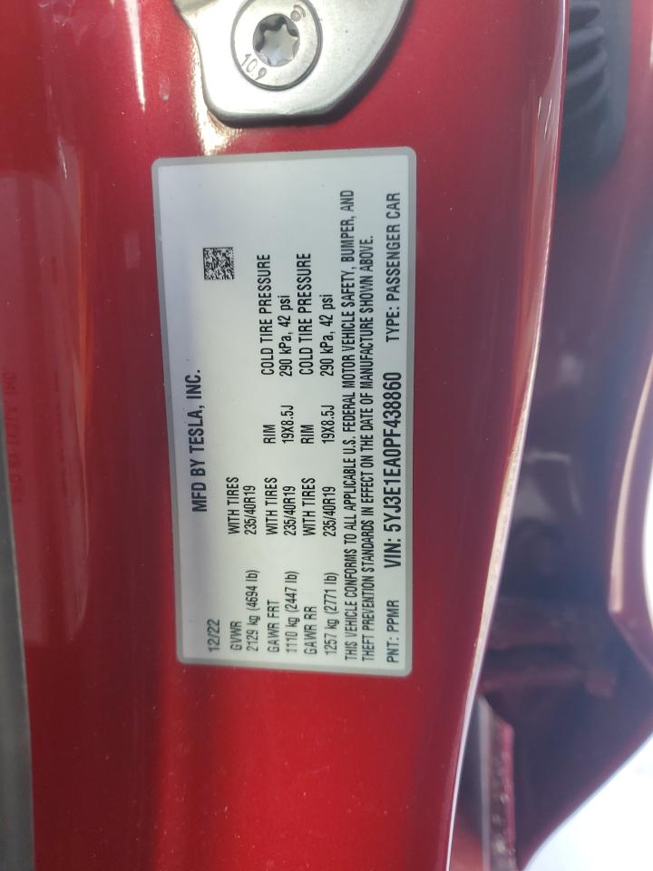 2023 TESLA MODEL 3  VIN:5YJ3E1EA0PF438860