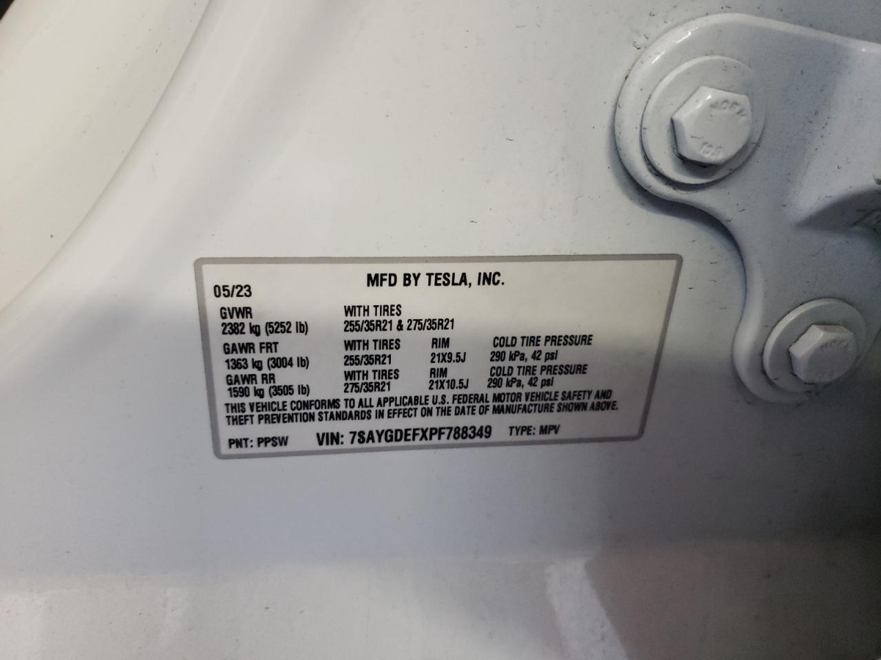 2023 TESLA MODEL Y  VIN:7SAYGDEFXPF788349