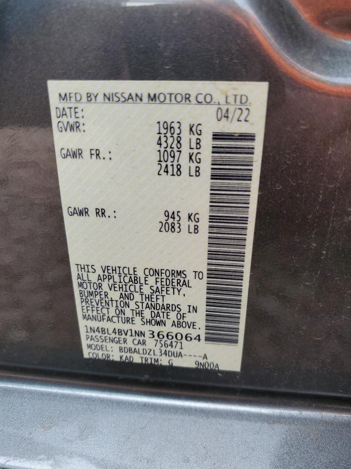 2022 NISSAN ALTIMA S VIN:1N4BL4BV1NN366064