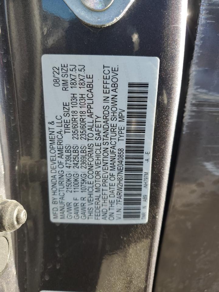2022 HONDA CR-V EXL VIN:7FARW2H87NE040858