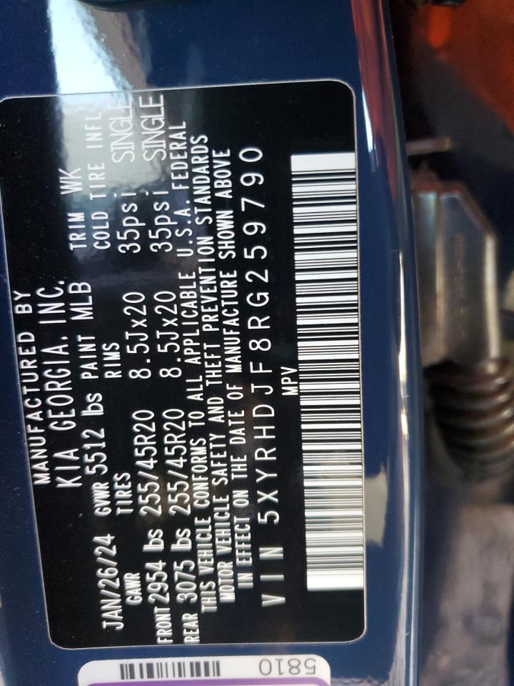 2024 KIA SORENTO EX VIN:5XYRHDJF8RG259790