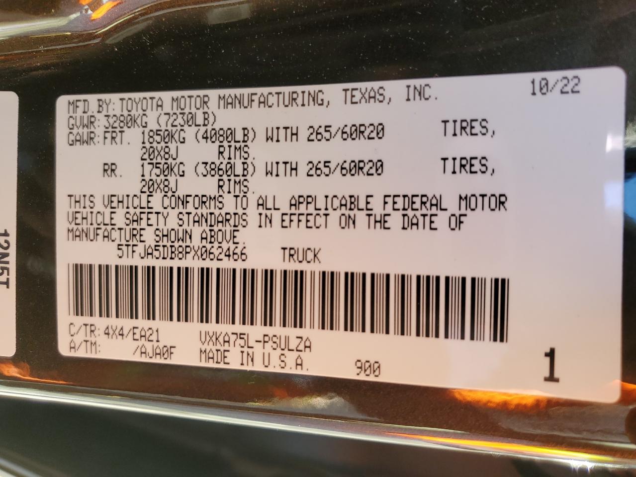 2023 TOYOTA TUNDRA CREWMAX LIMITED VIN:5TFJA5DB8PX062466