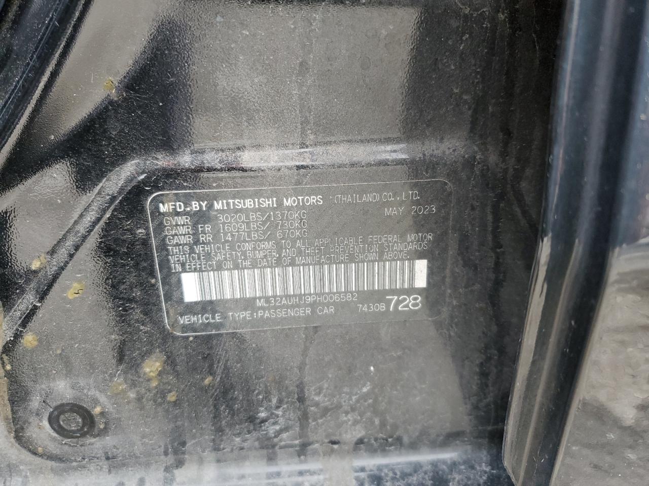 2023 MITSUBISHI MIRAGE ES VIN:ML32AUHJ9PH006582