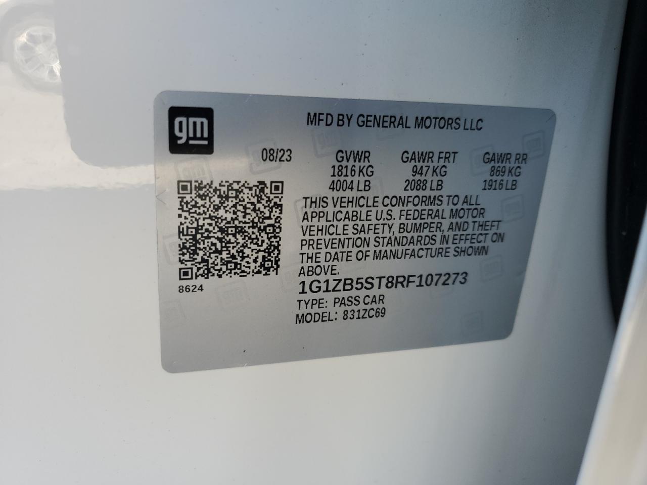 2024 CHEVROLET MALIBU LS VIN:1G1ZB5ST8RF107273