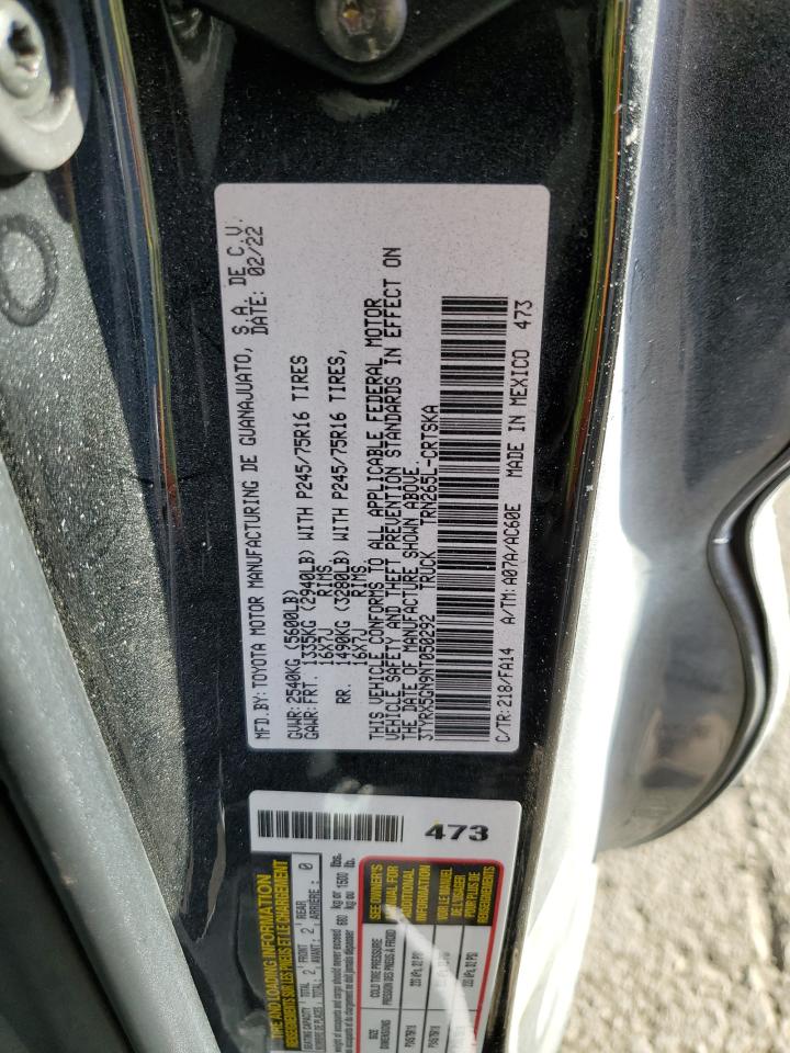 2022 TOYOTA TACOMA ACCESS CAB VIN:3TYRX5GN9NT050292