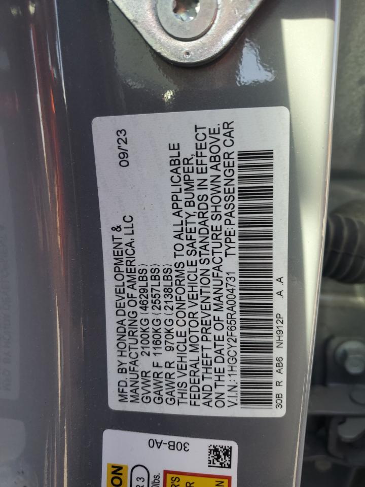 2024 HONDA ACCORD HYBRID EXL VIN:1HGCY2F65RA004731