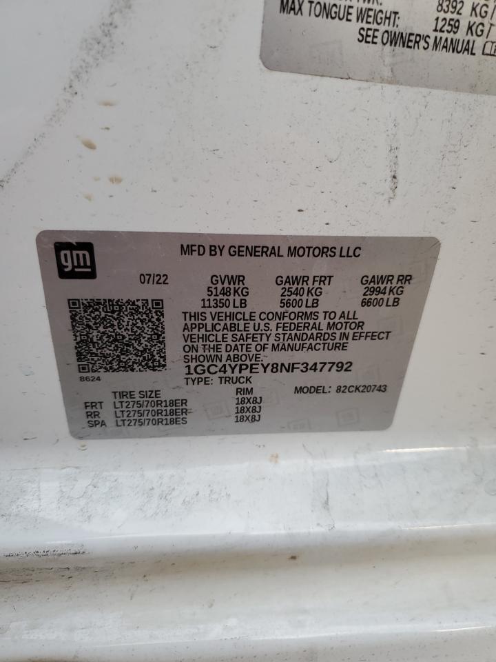 2022 CHEVROLET SILVERADO K2500 HEAVY DUTY LTZ VIN:1GC4YPEY8NF347792