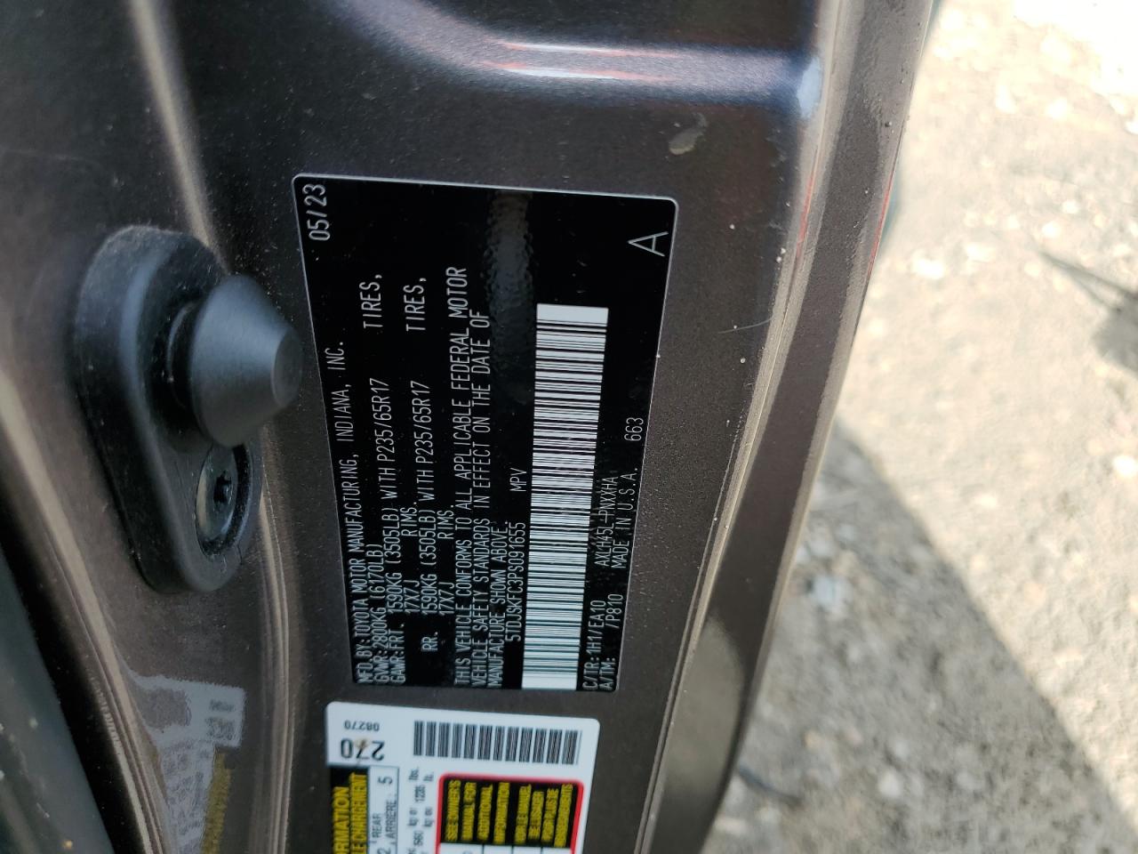 2023 TOYOTA SIENNA XLE VIN:5TDJSKFC3PS091655