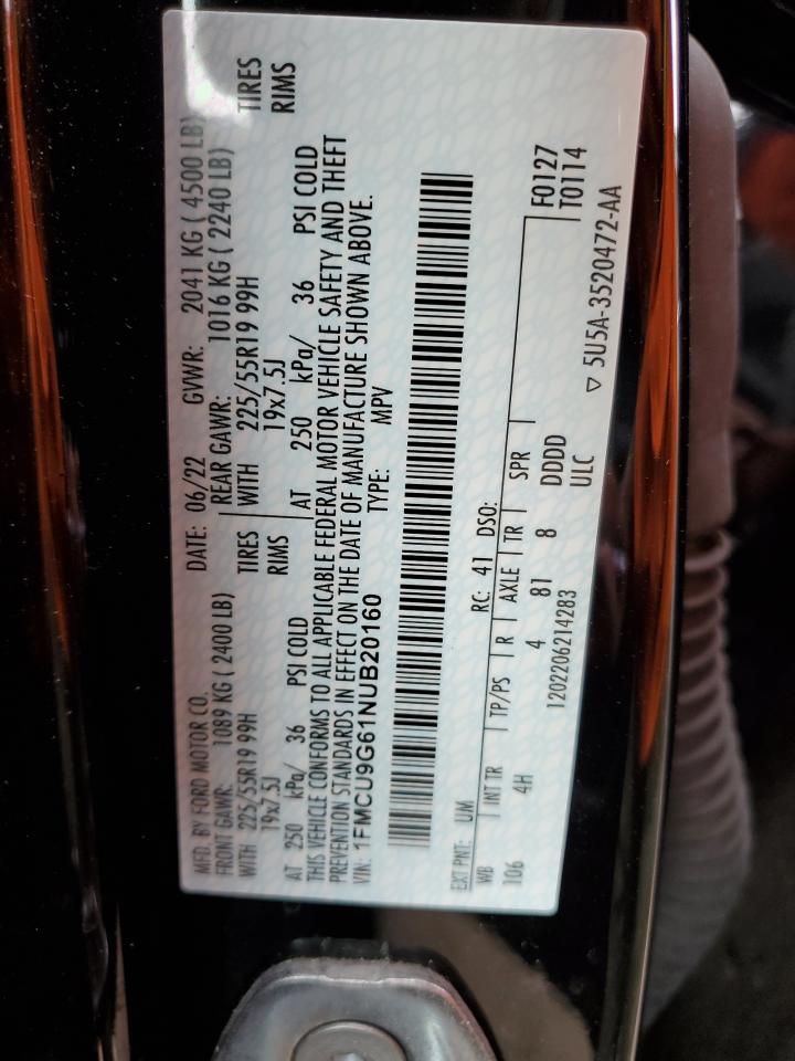 2022 FORD ESCAPE SE VIN:1FMCU9G61NUB20160