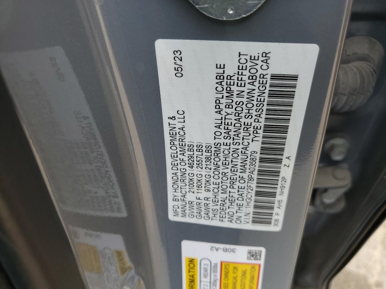 2023 HONDA ACCORD HYBRID SPORT-L VIN:1HGCY2F78PA035879