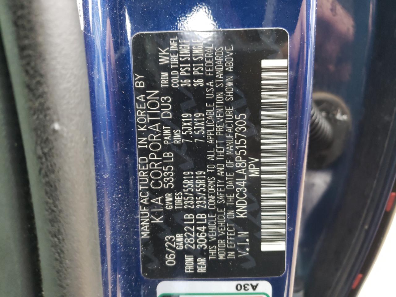 2023 KIA EV6 LIGHT VIN:KNDC34LA8P5157305