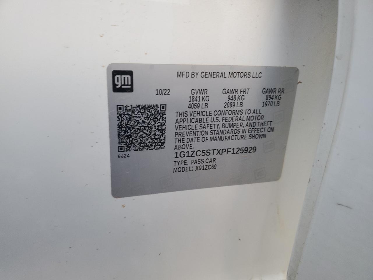 2023 CHEVROLET MALIBU LS VIN:1G1ZC5STXPF125929