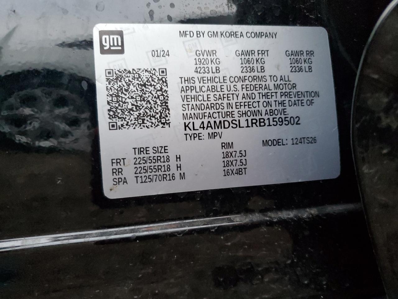 2024 BUICK ENCORE GX SPORT TOURING VIN:KL4AMDSL1RB159502