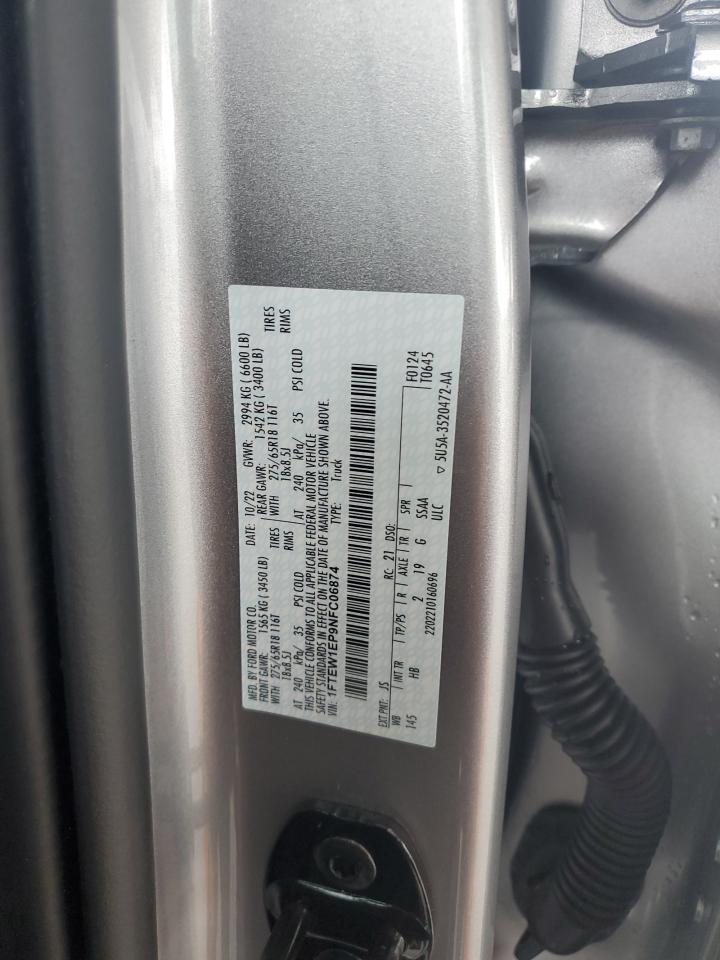 2022 FORD F150 SUPERCREW VIN:1FTEW1EP9NFC06874