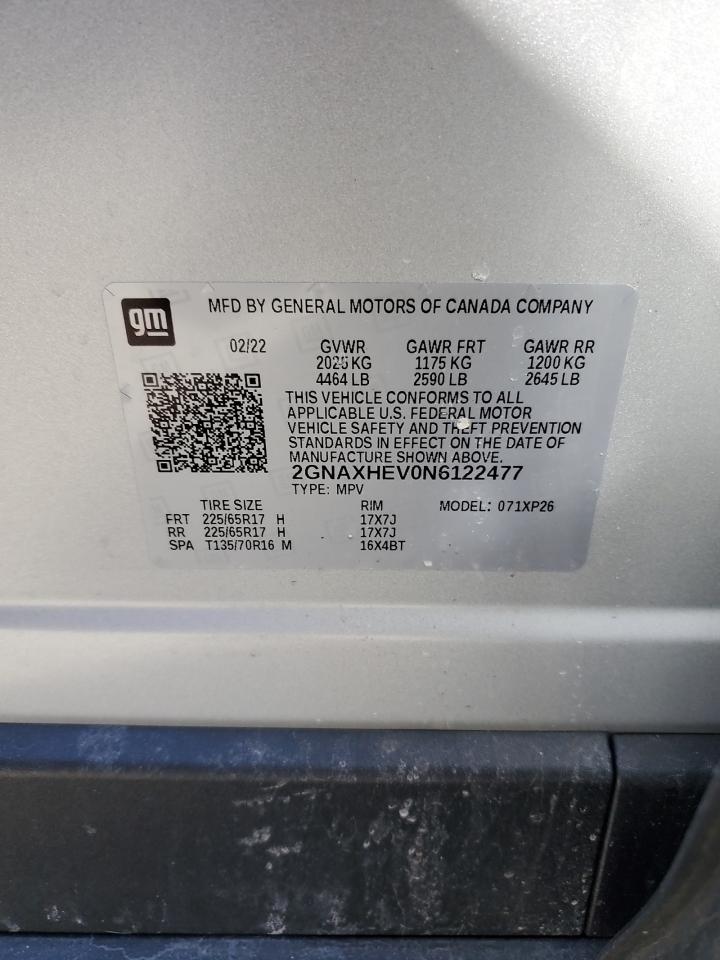 2022 CHEVROLET EQUINOX LS VIN:2GNAXHEV0N6122477