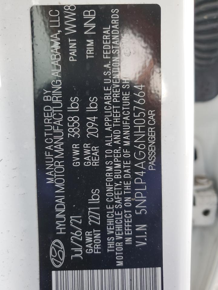 2022 HYUNDAI ELANTRA LIMITED VIN:5NPLP4AG6NH057664
