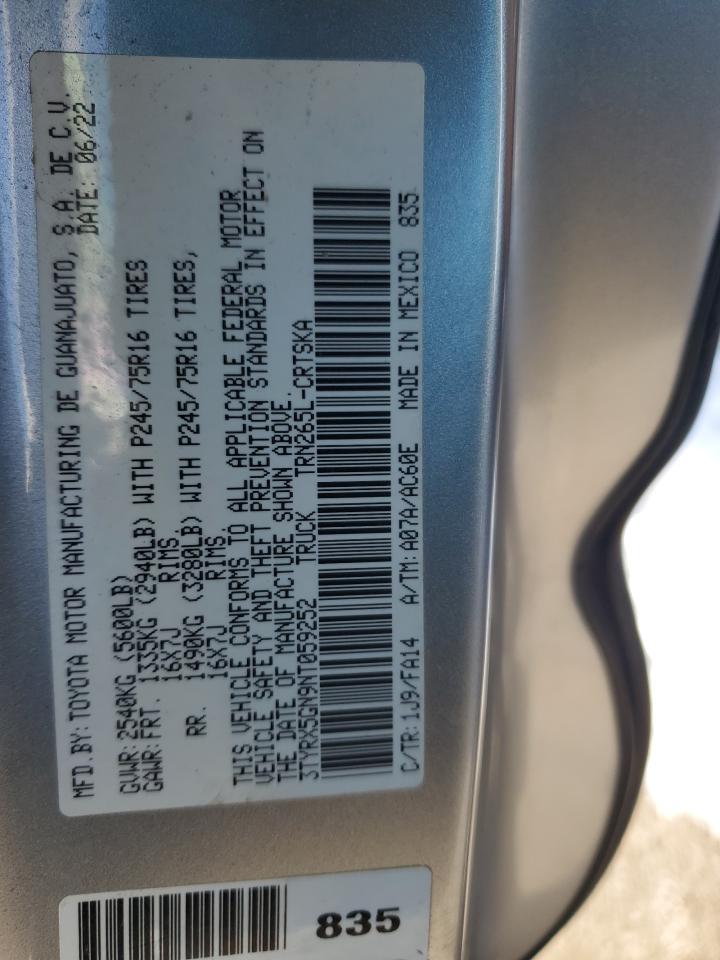 2022 TOYOTA TACOMA ACCESS CAB VIN:3TYRX5GN9NT059252