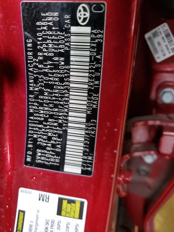 2022 TOYOTA COROLLA LE VIN:5YFEPMAE8NP385176