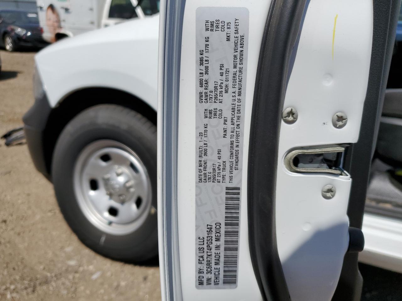 2023 RAM 1500 CLASSIC TRADESMAN VIN:3C6RR7KT4PG531647