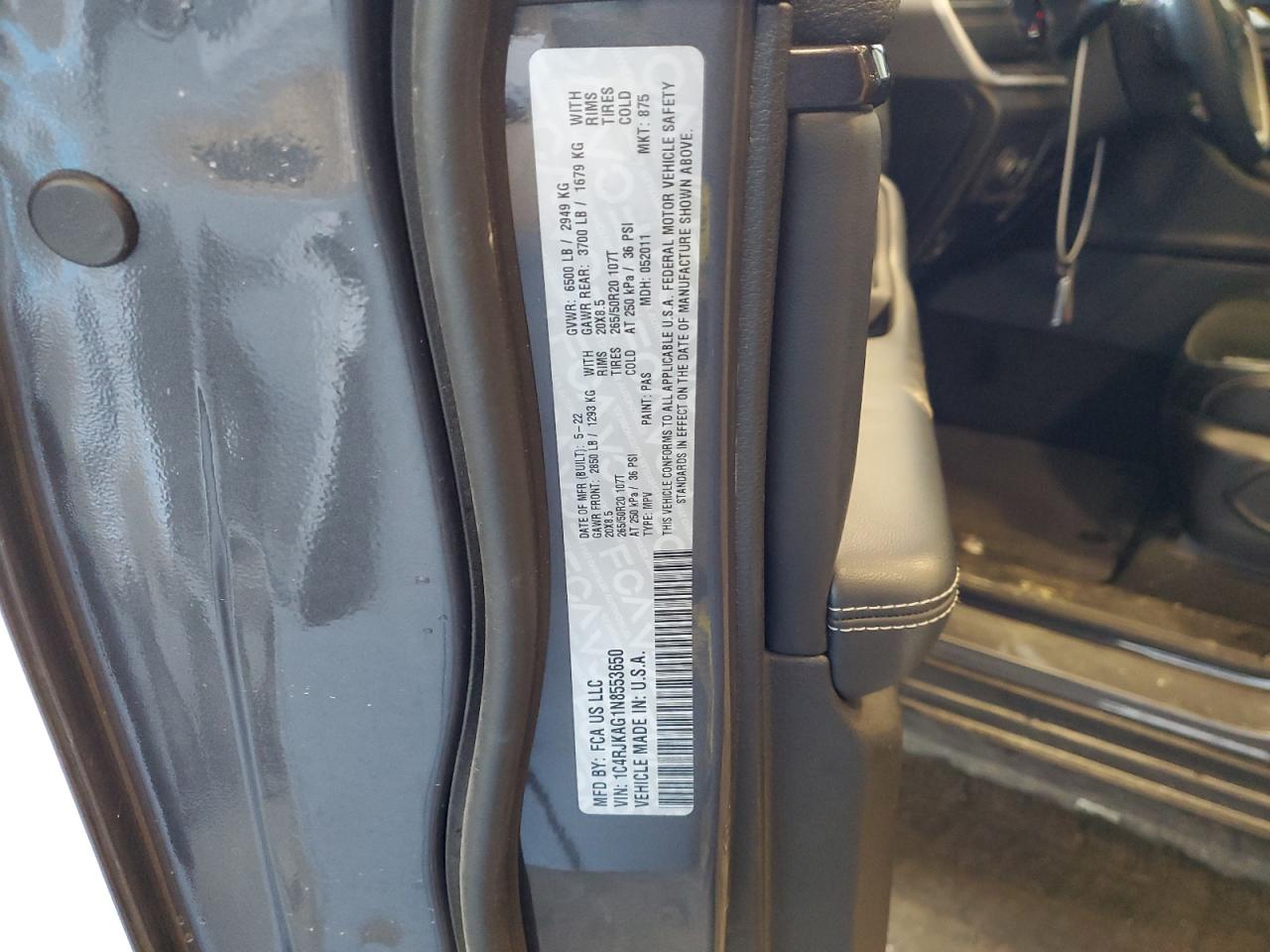 2022 JEEP GRAND CHEROKEE L LAREDO VIN:1C4RJKAG1N8553650