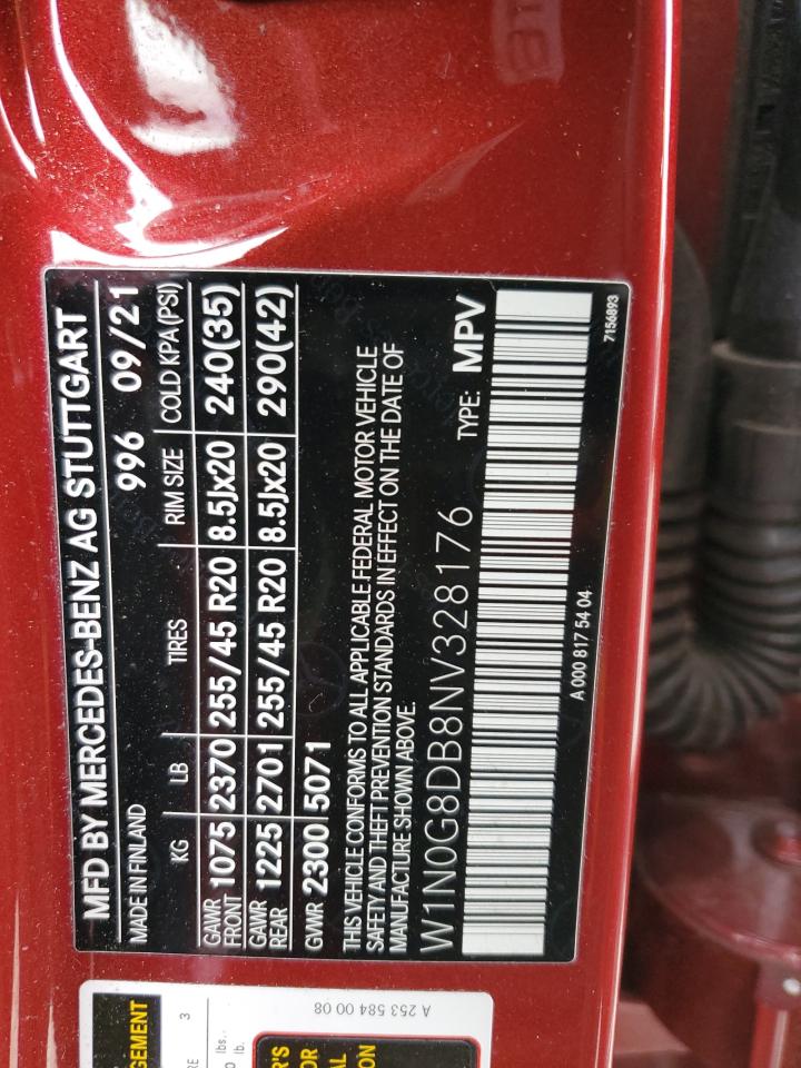 2022 MERCEDES-BENZ GLC 300 VIN:W1N0G8DB8NV328176