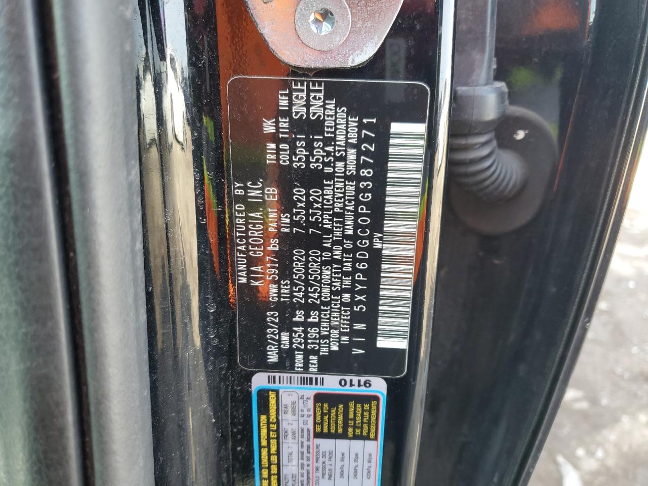 2023 KIA TELLURIDE S VIN:5XYP6DGC0PG387271