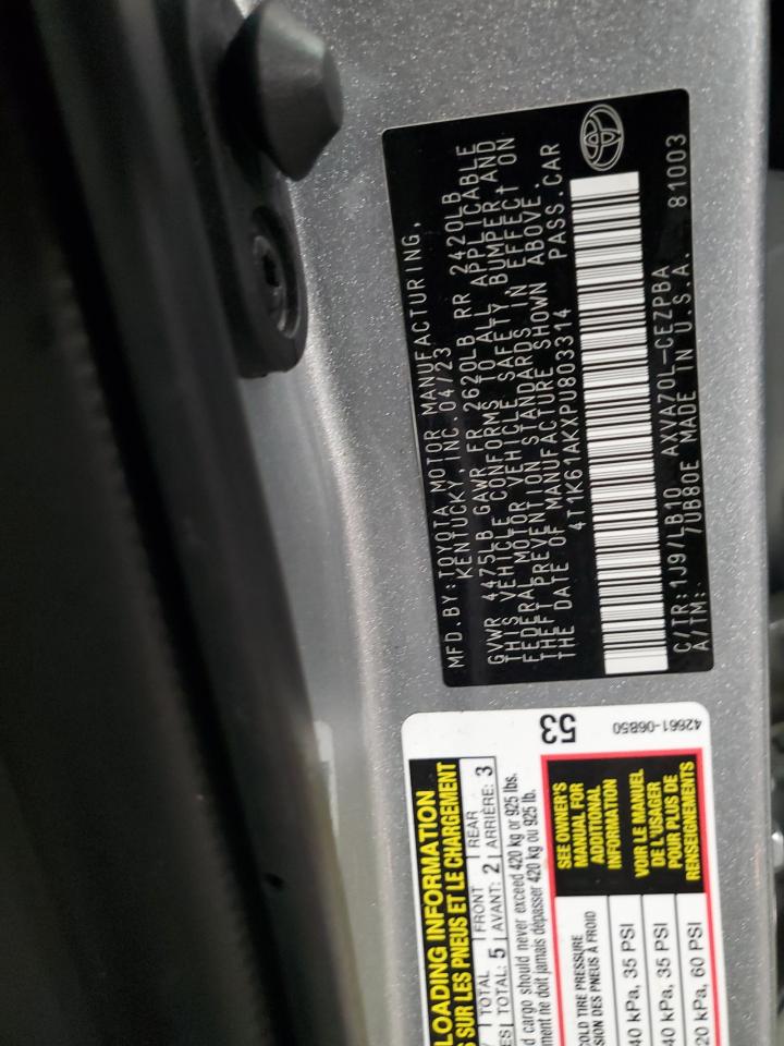 2023 TOYOTA CAMRY XSE VIN:4T1K61AKXPU803314