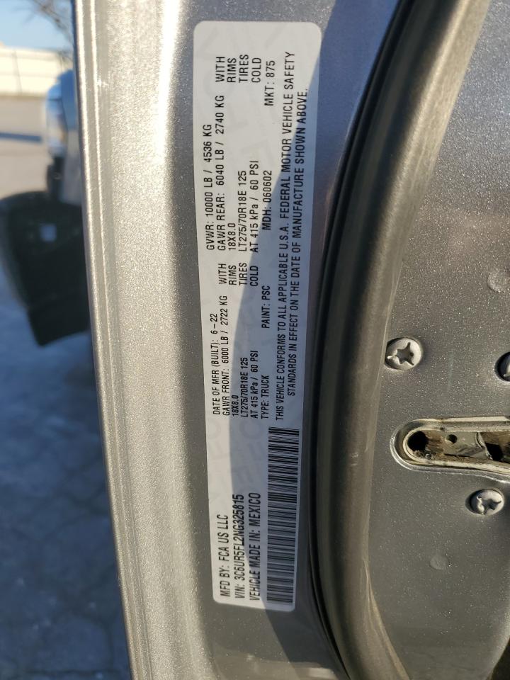 2022 RAM 2500 LARAMIE VIN:3C6UR5FL2NG325815