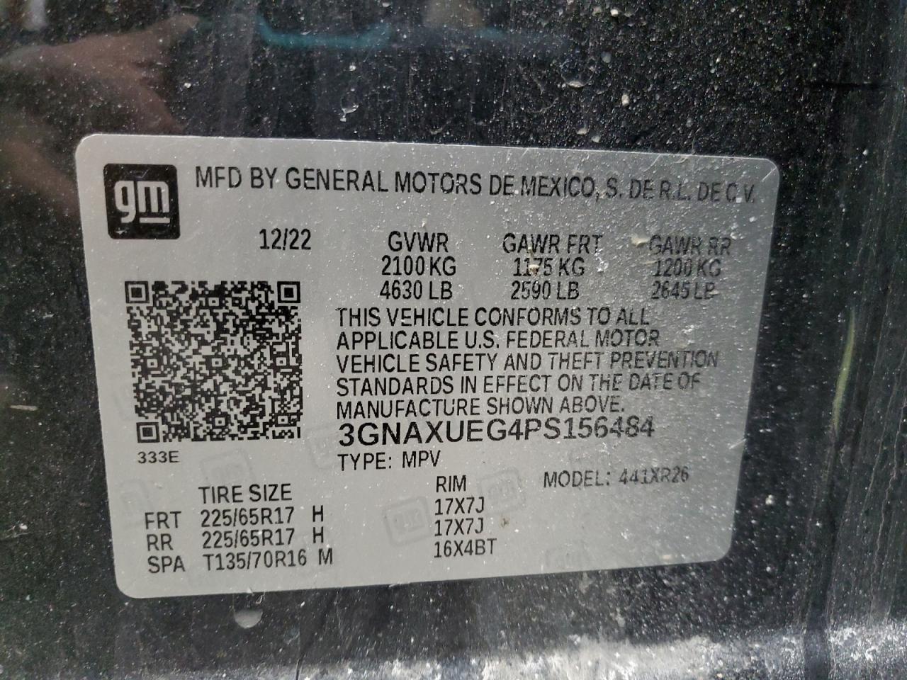 2023 CHEVROLET EQUINOX LT VIN:3GNAXUEG4PS156484