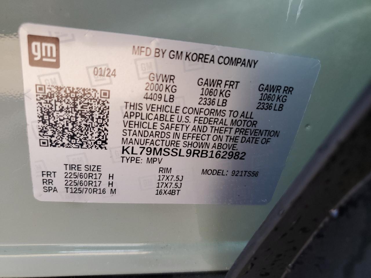 2024 CHEVROLET TRAILBLAZER ACTIV VIN:KL79MSSL9RB162982