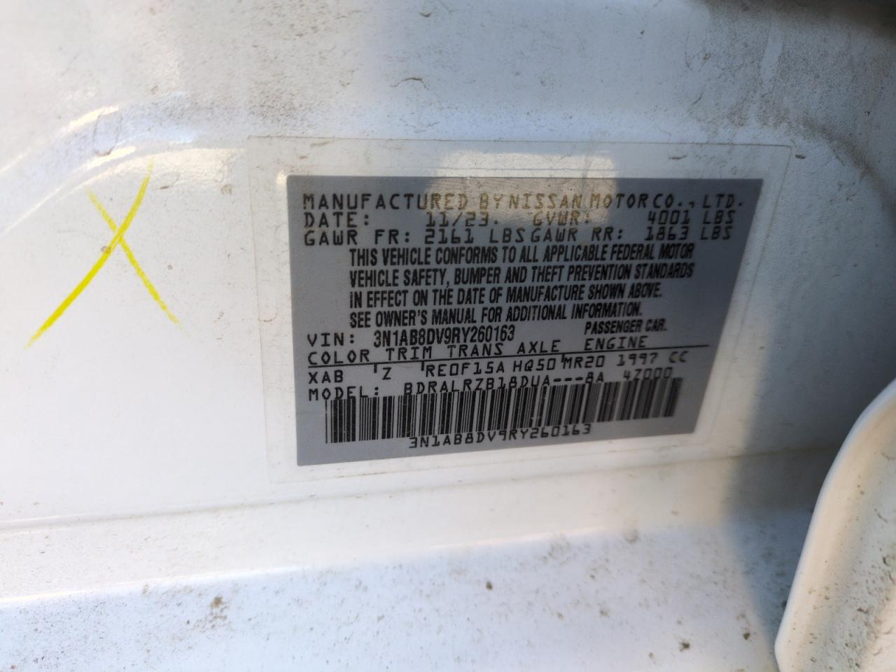 2024 NISSAN SENTRA SR VIN:3N1AB8DV9RY260163