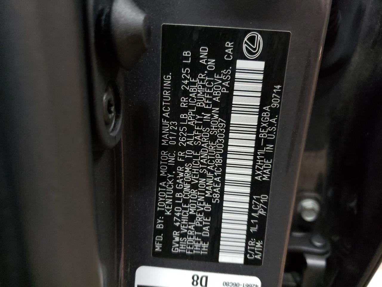 2023 LEXUS ES 300H BASE VIN:58AEA1C18PU030397
