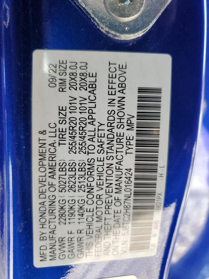 2022 ACURA RDX A-SPEC ADVANCE VIN:5J8TC2H87NL016424