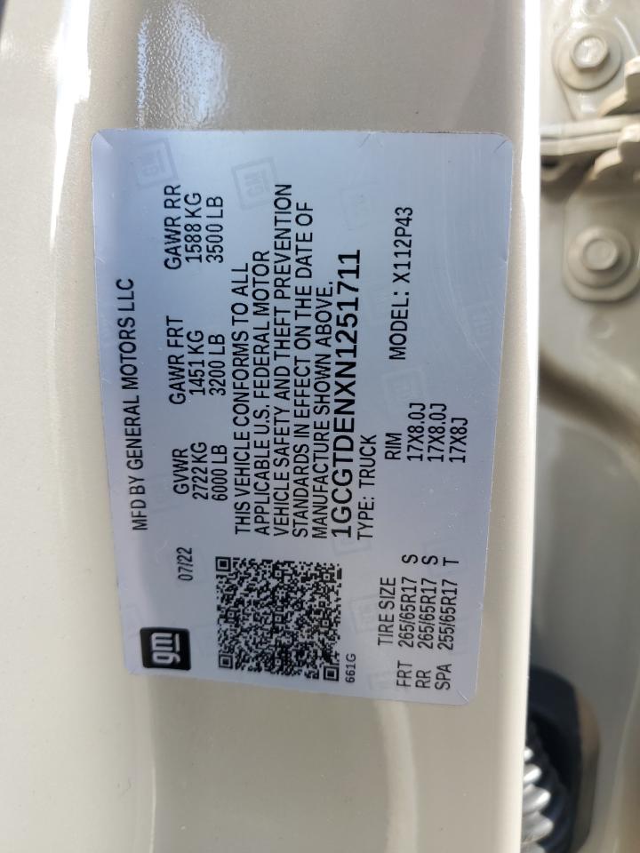 2022 CHEVROLET COLORADO Z71 VIN:1GCGTDENXN1251711