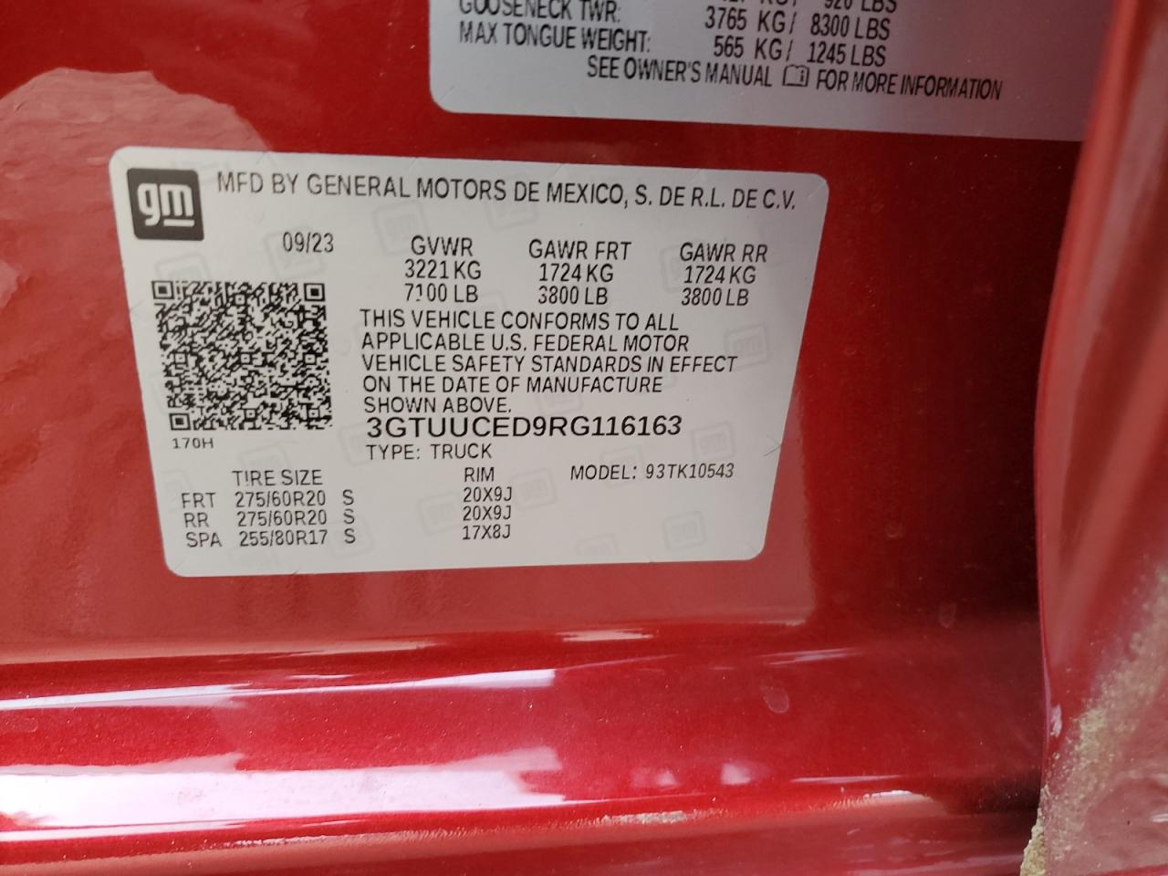 2024 GMC SIERRA K1500 ELEVATION VIN:3GTUUCED9RG116163