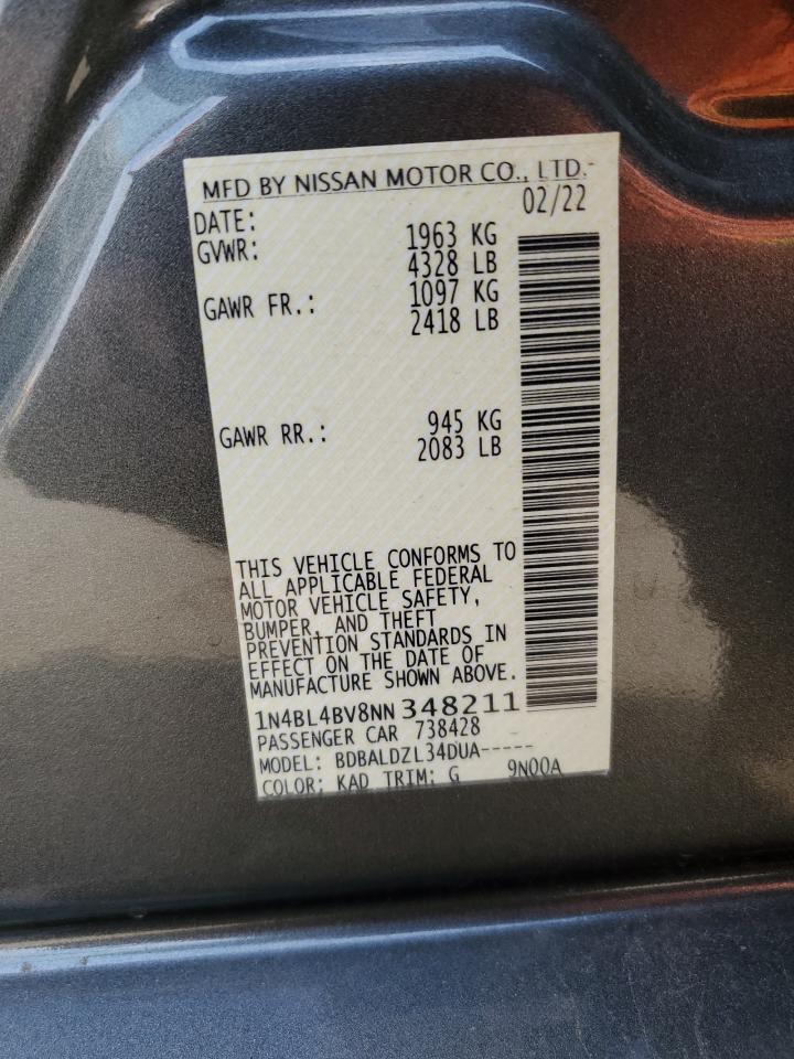 2022 NISSAN ALTIMA S VIN:1N4BL4BV8NN348211