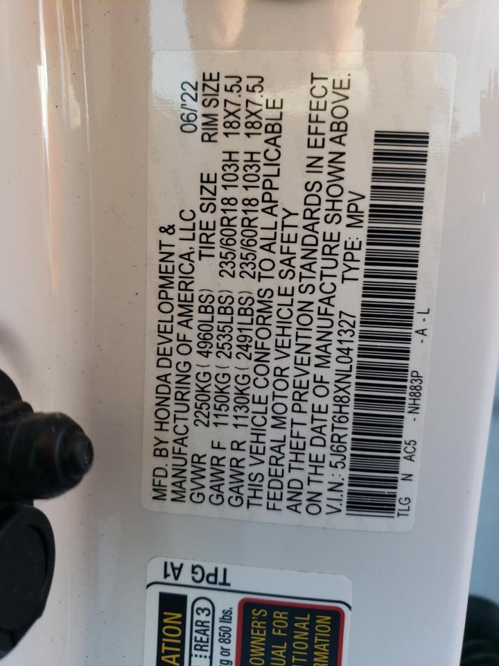 2022 HONDA CR-V EXL VIN:5J6RT6H8XNL041327