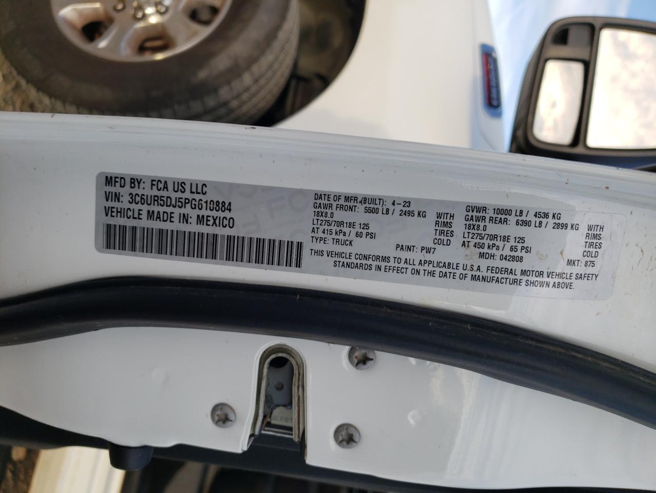 2023 RAM 2500 BIG HORN VIN:3C6UR5DJ5PG610884