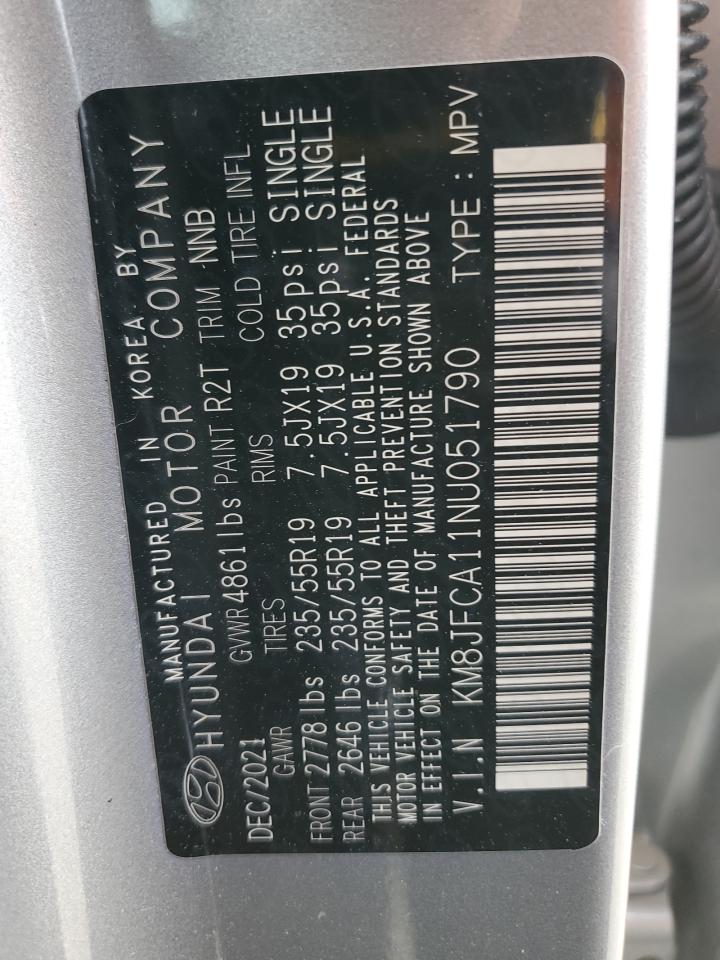 2022 HYUNDAI TUCSON SEL CONVENIENCE VIN:KM8JFCA11NU051790