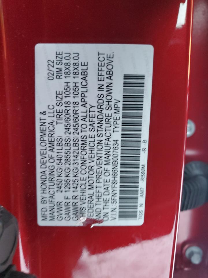 2022 HONDA PASSPORT TRAIL SPORT VIN:5FNYF8H66NB007634