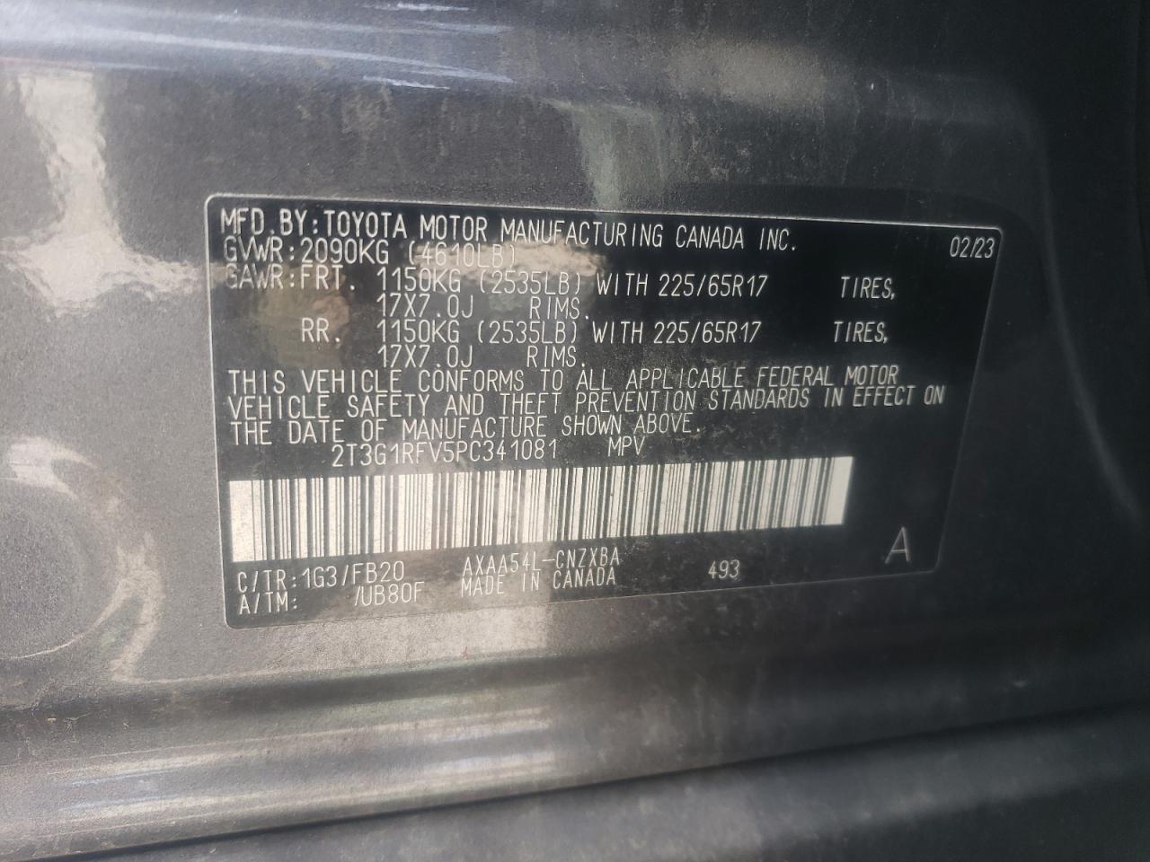 2023 TOYOTA RAV4 LE VIN:2T3G1RFV5PC341081