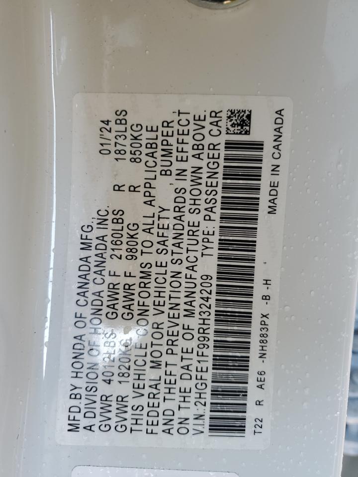 2024 HONDA CIVIC TOURING VIN:2HGFE1F99RH324209