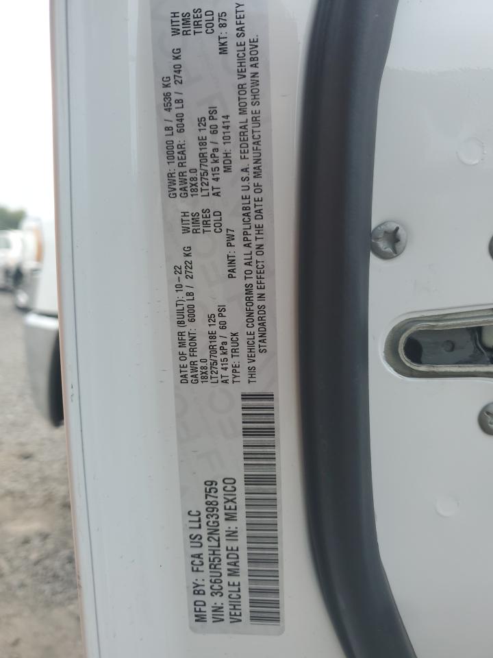 2022 RAM 2500 TRADESMAN VIN:3C6UR5HL2NG398759