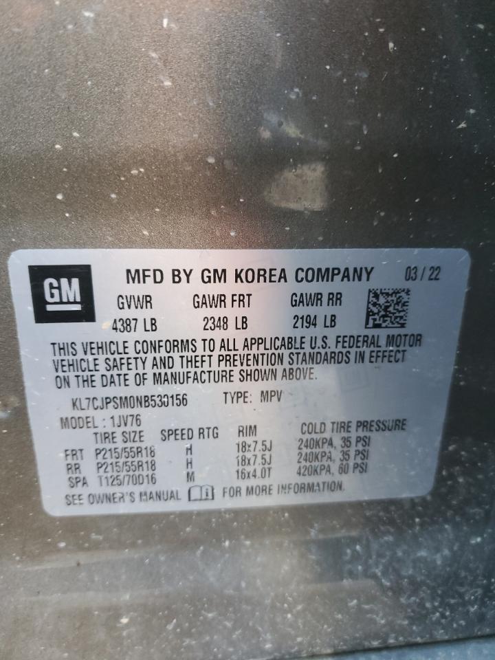 2022 CHEVROLET TRAX 1LT VIN:KL7CJPSM0NB530156