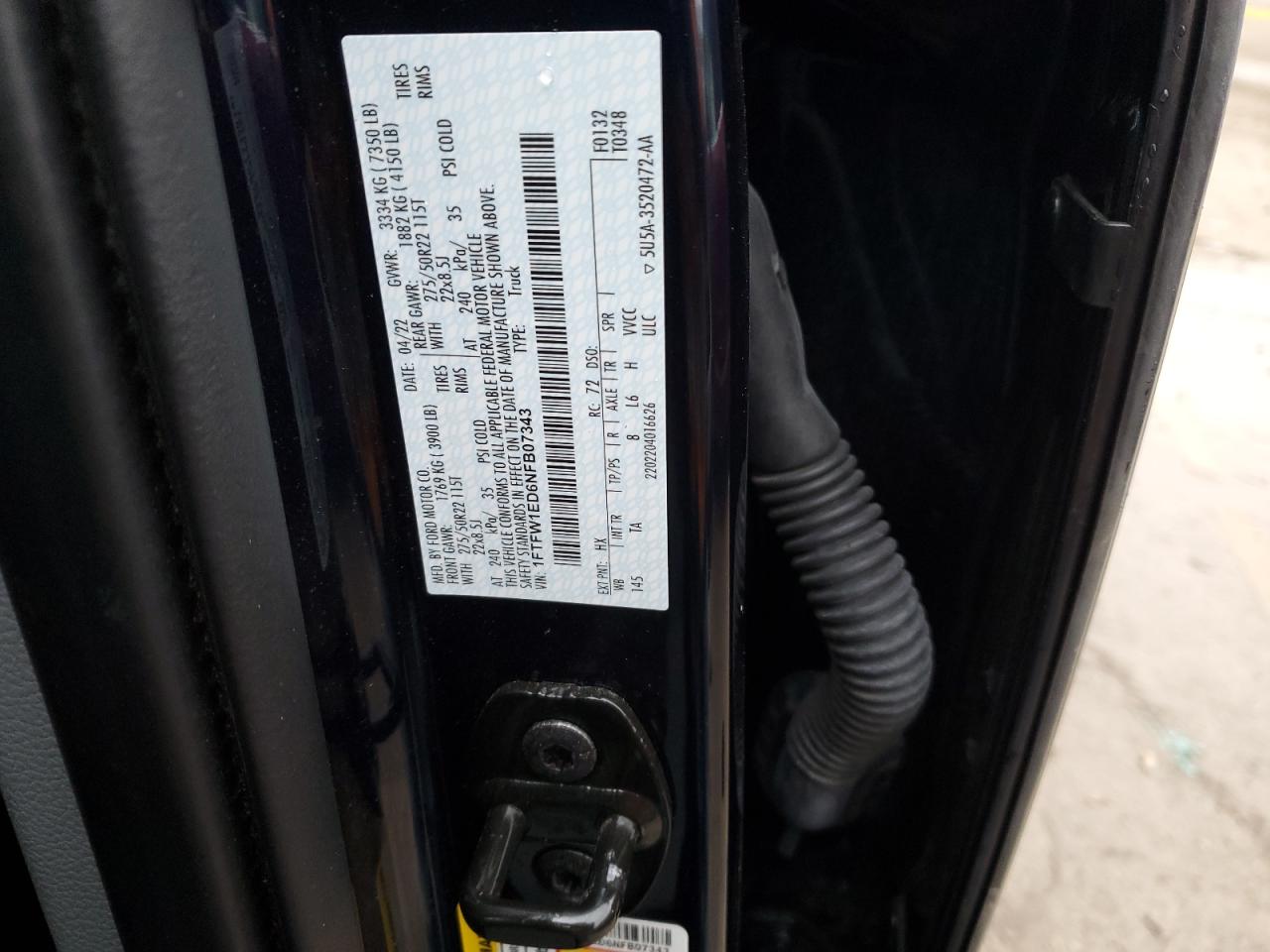 2022 FORD F150 SUPERCREW VIN:1FTFW1ED6NFB07343