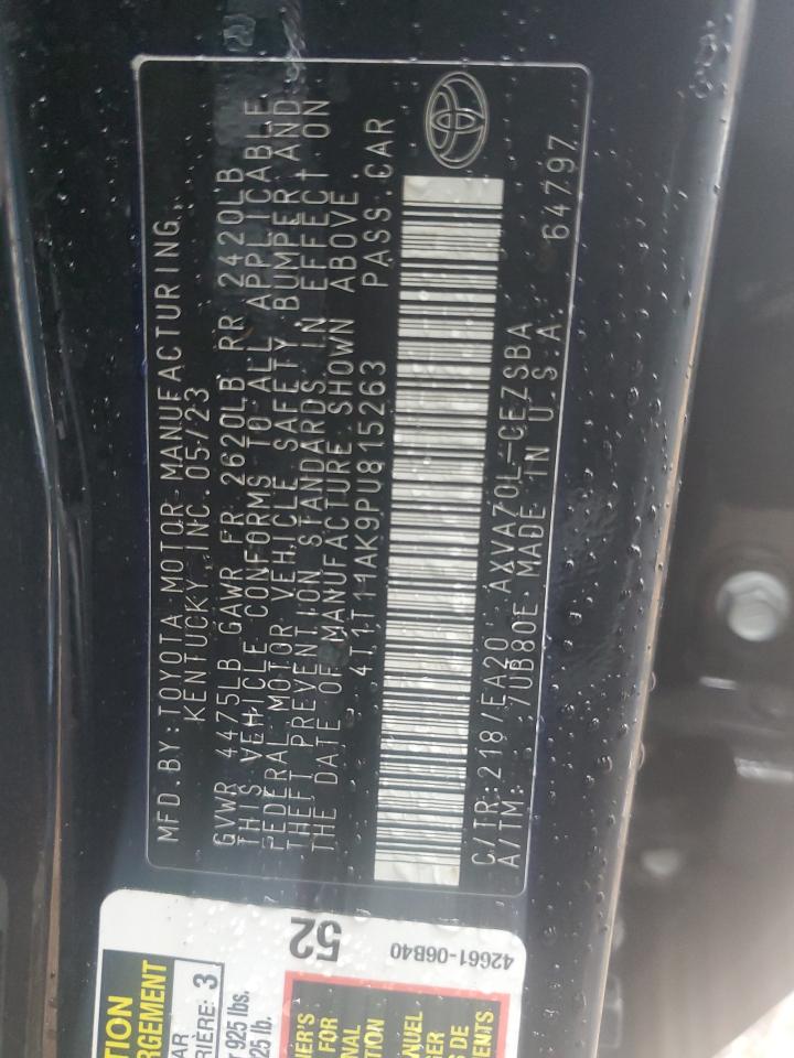 2023 TOYOTA CAMRY SE NIGHT SHADE VIN:4T1T11AK9PU815263