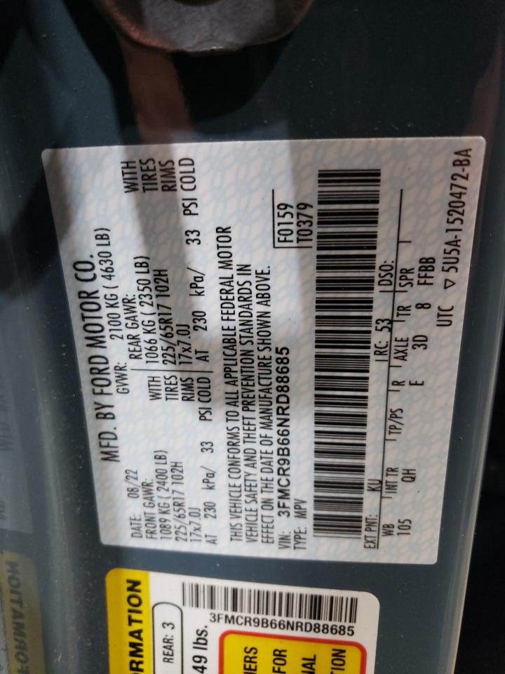 2022 FORD BRONCO SPORT BIG BEND VIN:3FMCR9B66NRD88685